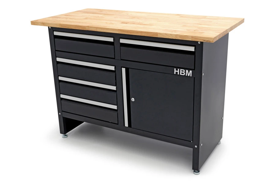 HBM 120 Cm Werkbank Met 5 Laden 1 Deur En Massief Houten Werkblad 4 HBM 120 Cm Werkbank Met 5 Laden 1 Deur En Massief Houten Werkblad - Afbeelding 2