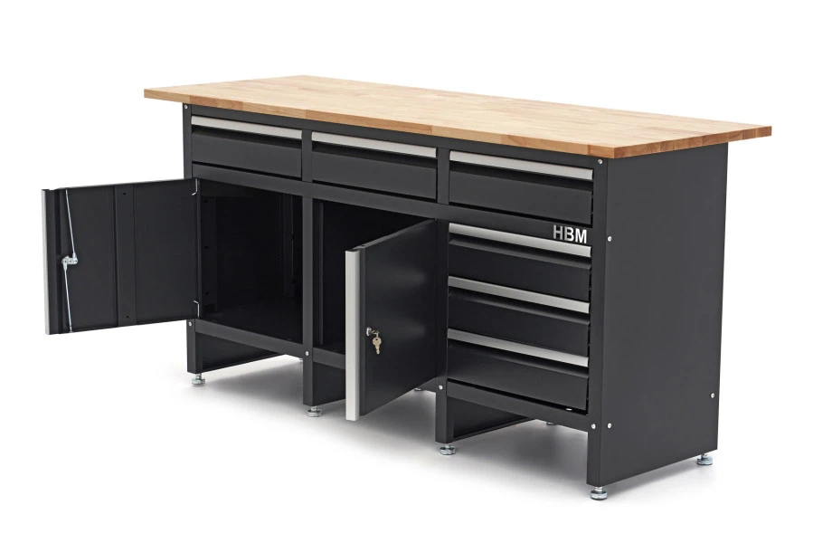 HBM 171 Cm Werkbank Met 6 Laden 2 Deuren En Massief Houten Werkblad 8 HBM 171 Cm Werkbank Met 6 Laden 2 Deuren En Massief Houten Werkblad - Afbeelding 6